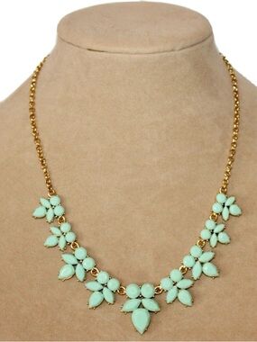 J. Crew Gold-Tone Necklace with Mint Green Floral Stones